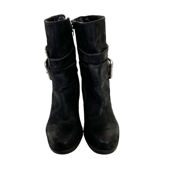Nine West Black Leather Heeled Buckle Detail Boots Sz 6.5 - Picture 2 of 6